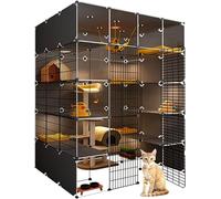 Cages pour chat d'intérieur, grande maison pour chat avec design transparent, plateforme lestée double couche, facile à assembler pour litière et meubles