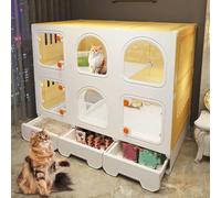 Cages pour chat, fond surélevé avec tiroir de rangement, cages pour chat d'intérieur avec bac à litière, peuvent être nettoyées avec de l'eau