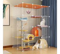 Cages pour Chats, Grandes Cages d'intérieur, enclos pour Chats et furets, clôture d'exercice détachable en métal avec hamac, Facile à Assembler, Noir/Blanc, 6 Tailles (Blanc 109x74x144cm)