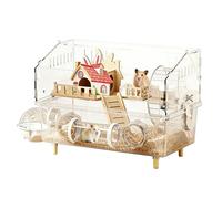 Cages pour hamster | Habitat clair avec visibilité et comportement naturel à 2 niveaux avec roue d'exercice pour courir bouteille d'eau de bain | Solution de nettoyage hygiénique Pa