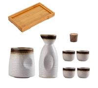 CAGFINY Set de Saké Japonais Tasses à Saké en Céramique et Chauffe-Saké avec Plateau en Bois pour la Maison ou Le Restaurant