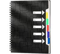 CAGIE Carnet de notes A4, à spirale, 240 pages (120 feuilles), format A4, petit bloc-notes ligné, avec onglets, pour le travail, le bureau, l'école, le collège - Essentiels - Noir - 24 x 29 cm