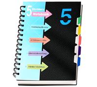 CAGIE Carnet de notes A4 avec intercalaires lignés à spirale, 220 pages (110 feuilles), petit bloc-notes à spirale, avec répertoire pour le travail, le bureau, l'école, le collège, essentiels - Noir