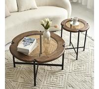 Cagnolier Table basse ronde, table de salon en verre trempé avec design trèfle, table d'appoint avec pieds métalliques réglables en hauteur, table de canapé pour le salon, ø80x45cm avec 45x55cm