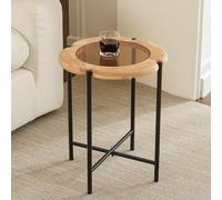 Cagnolier Table basse ronde, table de salon en verre trempé avec design trèfle, table d'appoint avec pieds métalliques réglables en hauteur, table de canapé pour le salon, ø45x55cm