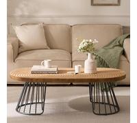 Cagnolier Table basse, table de salon carrée en bois en forme de roue annuelle, table basse avec pieds en métal noir, table basse dans le salon, table basse marron clair Ø 120 × 60 cm