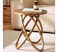 Cagnolier Table d'Appoint Ronde en Bois, Table Basse pour Salon, Bout de Canapé Moderne, Table de Chevet Haute avec 3 Pieds Elliptiques, Petit Meuble Salon Style Farmhouse, Ø45x55cm, Marron