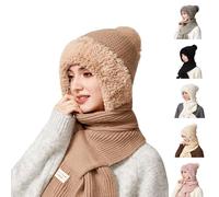 Cagoule 3 en 1 avec écharpe et masque - Bonnet tricoté pour femme - Hiver chaud - Cagoule - Cagoule - Cagoule de ski - Polaire - Protection du visage - Coupe-vent - Pour cyclistes - Quotidien