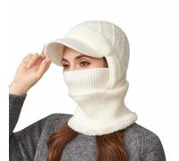 Cagoule 3 en 1 pour femme et homme - Bonnet d'hiver en peluche chaud - Masque facial doublé - Coupe-vent - Écharpe à capuche - Cachemire - Cagoule thermique, Blanc., taille unique