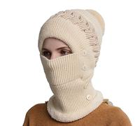Cagoule 3 en 1 pour homme et femme - Bonnet d'hiver chaud en tricot - Doublure polaire - Masque facial - Coupe-vent - Écharpe à capuche - Bonnet en coton - Cagoule thermique, beige, taille unique