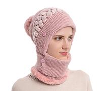 Cagoule 3 en 1 pour homme et femme - Bonnet d'hiver en peluche chaud - Masque facial doublé - Bonnet coupe-vent - Écharpe à capuche - Cagoule de ski - Cache-oreilles thermique, Rose, taille unique