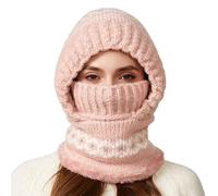 Cagoule 3 en 1 pour homme et femme - Bonnet d'hiver en peluche chaud - Masque facial doublé - Bonnet en tricot - Coupe-vent - Masque de ski - Cachemire - Cagoule thermique - Cache-cou, Rose, taille