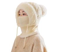 Cagoule 3 en 1 pour homme et femme - Bonnet d'hiver en peluche chaud - Masque facial doublé - Coupe-vent - Écharpe à capuche - Cagoule de ski - Cache-oreilles thermique, Blanc., taille unique