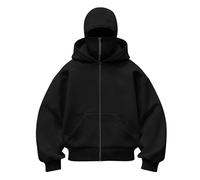 Cagoule à capuche masquée pour enfants coupe-vent chaude à capuche fermeture éclair intégrale sweatshirts de loisirs mode léger couleur unie hauts à manches longues avec poches, Noir , 13-14 ans