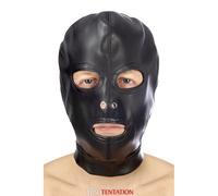 Cagoule BDSM 3 ouvertures en simili cuir - Fetish Tentation