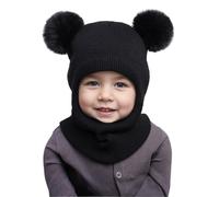 Cagoule Bébé, Chaud Cache Oreilles Cagoule Balaclava Bonnet d'hiver Chaud pour Filles et Garçons Chapeaux Tricoté Enfant Double Pompon
