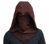 Cagoule de ninja en laine et masque assassin adaptable à capuche décontracté Ren Faire Cosplay LARP Costume Cowl, noisette, Taille unique