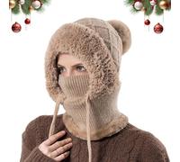 Cagoule D'hiver, Bonnet 3 en 1 avec Écharpe Et Protège Visage, Bonnet/Echarpe/Masque en Peluche, Idéale pour le Vélo, le Snowboard, le ski et la moto Masque Coupe Vent pour Homme/Femme (Kaki)