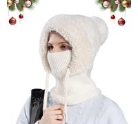 Cagoule D'hiver, Bonnet 3 en 1 avec Écharpe Et Protège Visage, Bonnet/Echarpe/Masque en Peluche, Idéale pour le Vélo, le Snowboard, le ski et la moto Masque Coupe Vent pour Homme/Femme (Blanc)