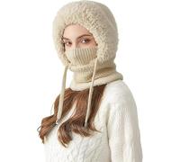Cagoule d'hiver en Polaire Chaud, Bonnet 3 en 1 avec Écharpe Et Protège-Visage, Balaclava Hiver Masque pour La Randonnée Le Cyclisme Les Sports De Plein Air (Beige,Taille Unique)