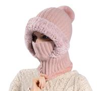 Cagoule d'hiver pour femme - Cagoule d'hiver chaude en tricot et cache-cou - Bonnet en tricot flexible avec boule de cheveux - Doublure en polaire douce et épaisse - Masque facial pour femme - Pour