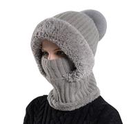 Cagoule d'hiver pour femme - Cagoule d'hiver chaude en tricot et cache-cou - Bonnet en tricot flexible avec boule de cheveux - Doublure en polaire douce et épaisse - Masque facial pour femme - Pour