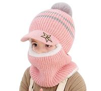 Cagoule Enfants Filles Garçons 3 en 1 Bonnet Pompon Casquette de Baseball Chapeau d'hiver Chapeau Capuche Tricoté Chapeaux Hiver Cache-Cou Chapeau Earflap pour Cyclisme Ski,Rose,2-6ans
