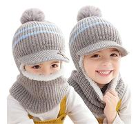 Cagoule Enfants Filles Garçons 3 en 1 Bonnet Pompon Casquette de Baseball Chapeau d'hiver Chapeau Capuche Tricoté Chapeaux Hiver Cache-Cou Masque Chapeau Earflap pour Cyclisme Ski,Gris, 2-6ans