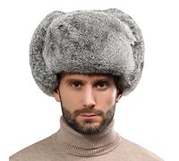 Cagoule Homme Chapka Russe Fausse Fourrure Bonnet Hiver Thermique Cache-Oreilles Chapeau Balaclava Moto Ski Chaud Accessoires Vêtements Unisexe Chapeau de Snowboard Camping Voyage Chasse (gris b)