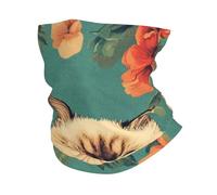 Cagoule imprimée « The Cat is Sitting Among The Flowers » - Cagoule pour le visage et le cou - Cache-cou - Bandana - Cache-cou pour homme et femme - Blanc