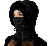 Cagoule Polaire Femme Hiver 2026 - Balaclava Multifonction, Masque de Ski Chaud, Bonnet Tricoté et Cache-Cou Thermique, Capuche pour Sports d'Extérieur et Activités Hivernales (Noir)