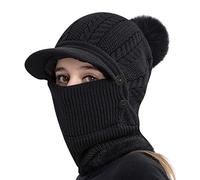 Cagoule Tricoté Femme Balaclava Femme Cagoule Moto Cache Cou Cache Oreille Bonnet Tricoté avec Pompon Bonnet avec Tour de Cou Hiver Cagoule pour Vélo Ski Randonnée Montagne Camping (Noir(casquette))