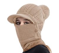 Cagoule Tricoté Femme Balaclava Femme Cagoule Moto Cache Cou Cache Oreille Bonnet Tricoté avec Pompon Bonnet avec Tour de Cou Hiver Cagoule pour Vélo Ski Randonnée Montagne Camping (Kaki(casquette))
