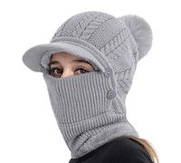 Cagoule Tricoté Femme Balaclava Femme Cagoule Moto Cache Cou Cache Oreille Bonnet Tricoté avec Pompon Bonnet avec Tour de Cou Hiver Cagoule pour Vélo Ski Randonnée Montagne Camping (Girs(casquette))