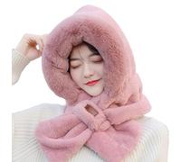 Cagoule tricotée en fausse fourrure avec oreilles d'animal, rose, taille unique