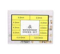 CAGUYLONA Assorted Copper Watch Crown Parts, Watch Repair Tool Kit with 100 Replacement Crowns in 5 Sizes, Includes Compact Storage Box for Watchmakers and Hobbyists