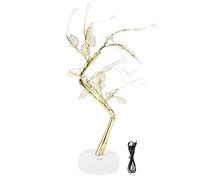 CAGUYLONA Lampe de nuit Bonsaï à feuilles artificielles 72 LED, lampe à fil de cuivre avec interrupteur tactile et alimentation par USB ou batterie, lumière décorative en forme d’arbre blanc