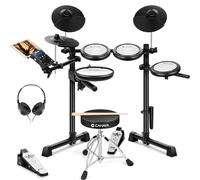 CAHAYA Batterie Électronique Kit Débutants - Avec Tabouret, Cymbales Double Déclencheur & Grosse Caisse Double Déclencheur, Peaux Maillées Silencieuses, 350 Sons, USB/MIDI & Casque, Portable