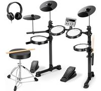 CAHAYA Batterie Électronique Silencieuse avec Siège pour Adultes Débutants | Kit complet avec siège et casque, peaux mesh, USB/MIDI, pour apprendre à la maison