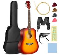 CAHAYA Ensemble de Guitare acoustique Pour débutant:41 pouces All Wood, pour enfants adolescents et adultes avec sac de guitare, cordes en laiton, capodastre, médiator, autocollants d'échelle et tissu