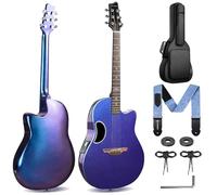 CAHAYA Guitare Électro-Acoustique 41 Pouces: Fibre de Carbone Finition Dégradée Bleu-Violet Élégante, Table en Épicéa, Capteur Piezo Intégré - Idéale pour Voyage et Scène (CCF0396P)