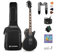 CAHAYA LP Kit Guitare Électrique - Pour Adultes et Adolescents, Guitare 39" en Okoumé Massif avec 2 Micros Humbucker, Manche en Érable, Housse, Sangle et Câble 2,5 m - Noir