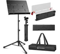 CAHAYA Pupitre de Musique Triple Pliable - Léger en Métal, Hauteur Réglable (78-142cm) pour Enfants & Adultes, Plateau Anti-Dérapant, Facile à Porter, Noir Mat