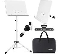 CAHAYA Pupitre en métal portable avec sac de transport, clip pour partitions, support de projecteur, support portable, support pour ordinateur portable, blanc, hauteur jusqu'à 145 cm, modèle CY0194-2