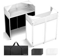 CAHAYA Stand DJ Portable Pliable - Table DJ avec Panneaux Noirs & Blancs, Double Plateau Supérieur, Trous pour Câbles, Sac de Rangement, Structure Métallique Stable, 102x51x66 cm, Blanc