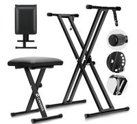 CAHAYA Support de clavier et banc de clavier - 6 niveaux réglables en hauteur - Double X-Frame - Pour clavier de 61, 76 et 88 touches - Charge maximale : 168 kg - Noir