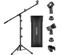 CAHAYA Support de micro réglable au sol - Trépied avec sac de transport, 2 clips de micro de 0,95 cm à 1,5 cm, adaptateur pour baladodiffusion chantante, compatible avec Blue Yeti Shure SM58 SM48