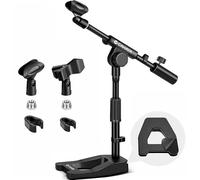 CAHAYA Support de microphone réglable - Bras de perche pour bureau - Base lestée en métal - Support de micro de table avec 2 clips de micro - Adaptateur à vis de 0,95 cm à 1,5 cm - Support de micro