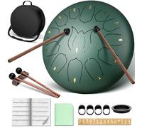 CAHAYA Tambour à langue en acier 12 pouces 13 tons : instrument de percussion en acier pour enfants livré avec livre de musique baguettes touche et sac tambour à main pour méditation Yoga, Vert foncé