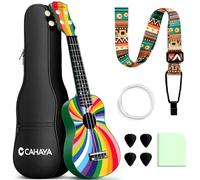 CAHAYA Ukulele Soprano 21 Pouces: Ukulélé en tilleul avec housse de transport, sangle réglable, partitions, cordes de rechange, chiffon de nettoyage et 4 médiators pour adultes débutants, Arc-en-Ciel